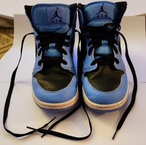 Nike Black and Blue Air Jordan 1 Mid Sneakers High-Top Design